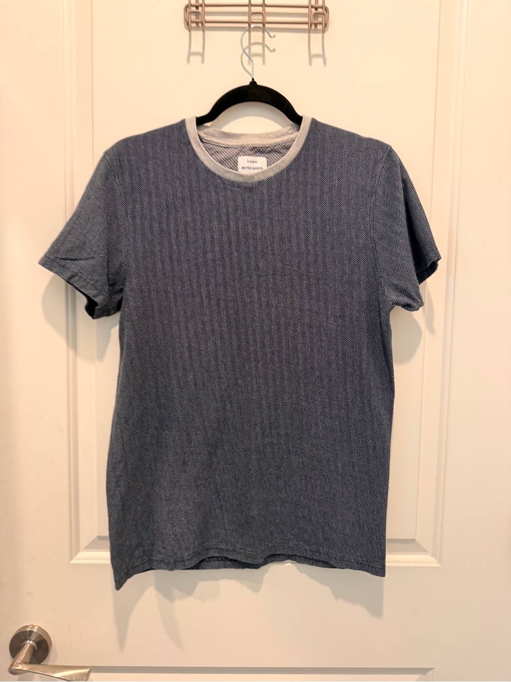 Peter Werth London N.1 Blue Herringbone Short Sleeve T-
Shirt Size S